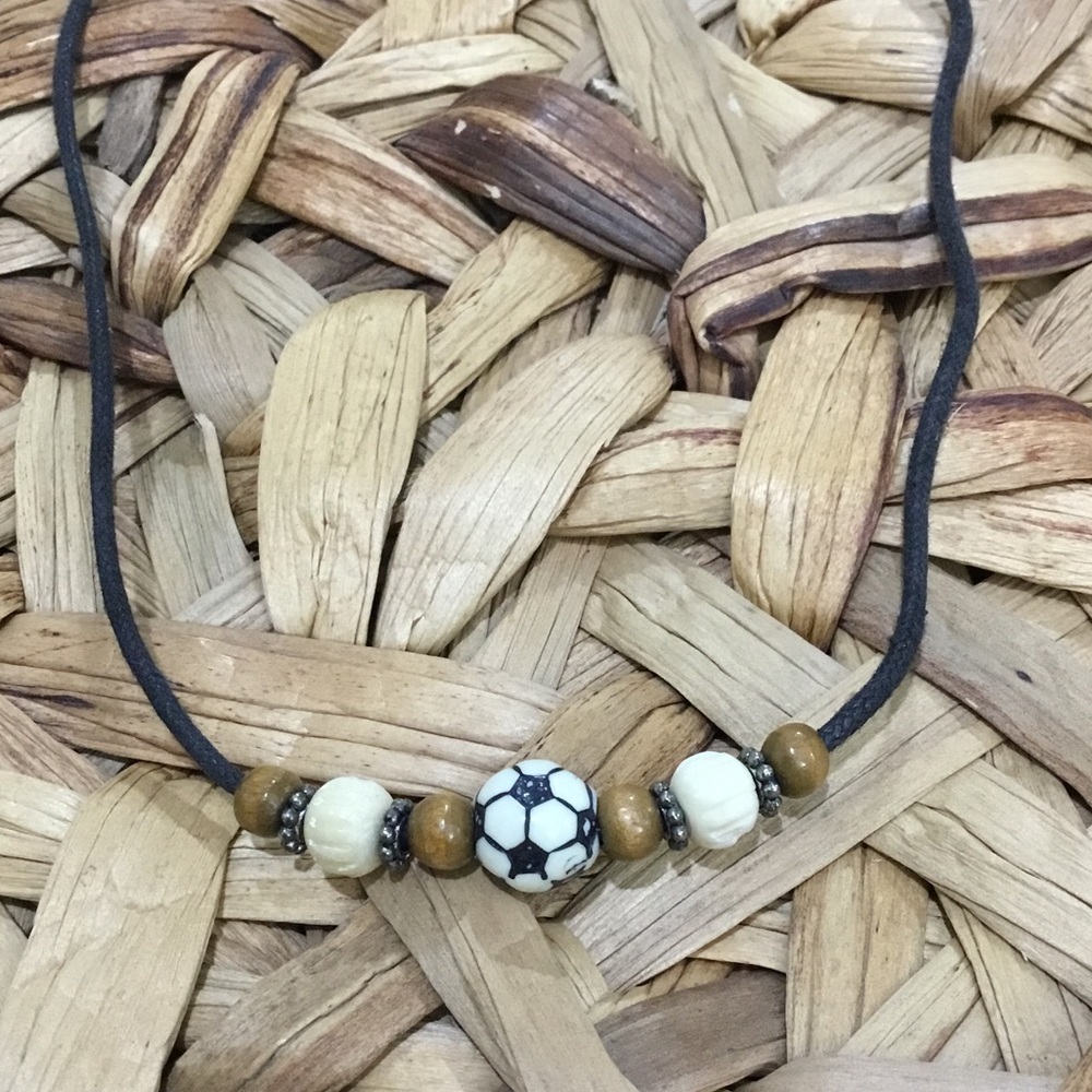 Handmade Soccer black cord necklace
